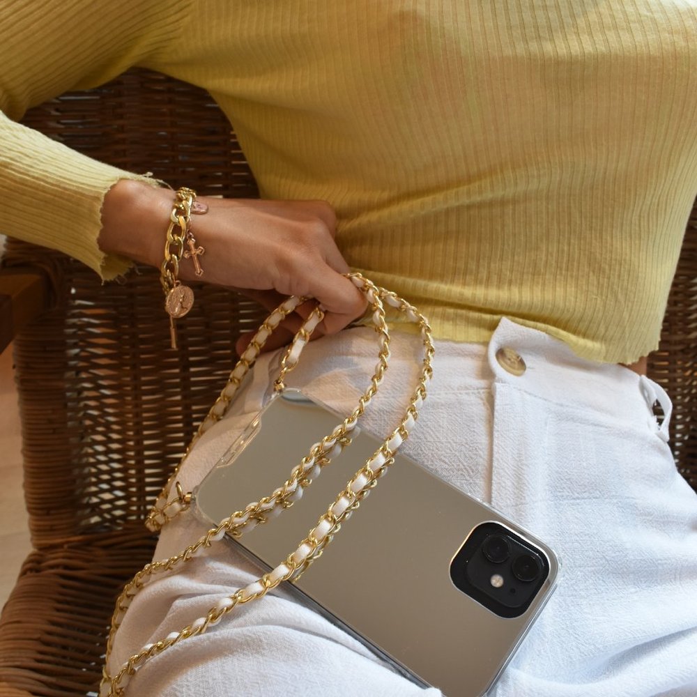 Luxury Make-Up Mirror iPhone Case w/ Gold Chain Crossbody Shoulder Lanyard Sling